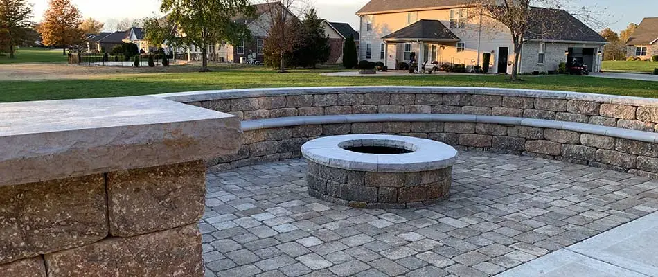 Fire pit and paver patio at a home in Columbia, IL.