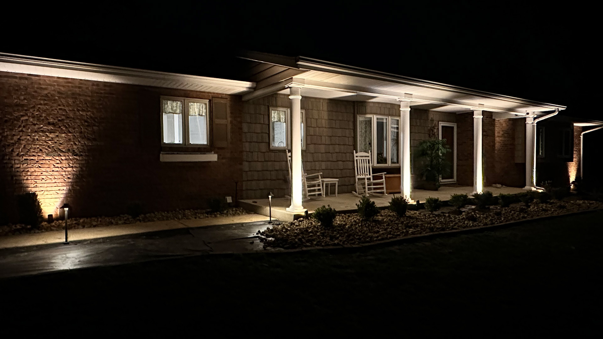 Outdoor lighting system recently installed at a home in Columbia, IL.