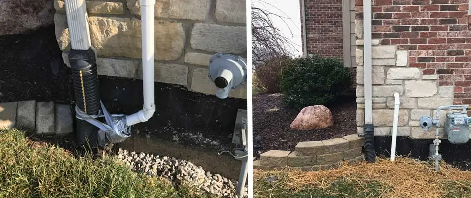 Before and after we fixed the drainage issues at this Columbia, IL property.