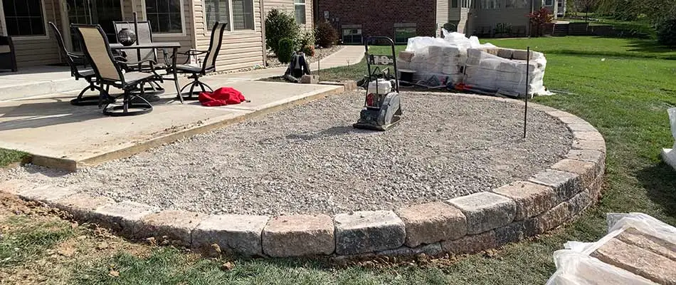 Paver patio under construction in Columbia, IL.