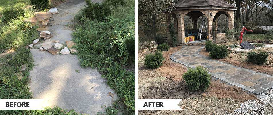 Before and after walkway construction at a home in Waterloo, IL.