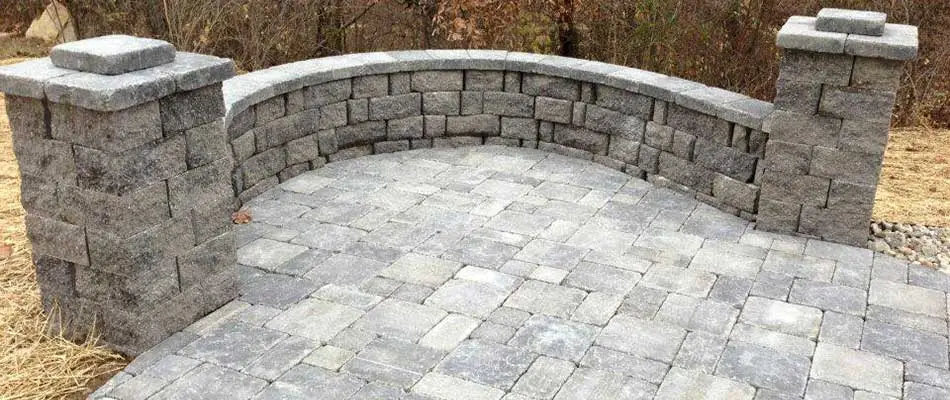 Custom patio and seating wall in Waterloo, IL.