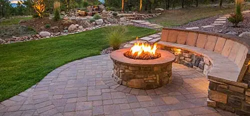 A custom fire pit and patio installed at a home in Red Bud, IL.